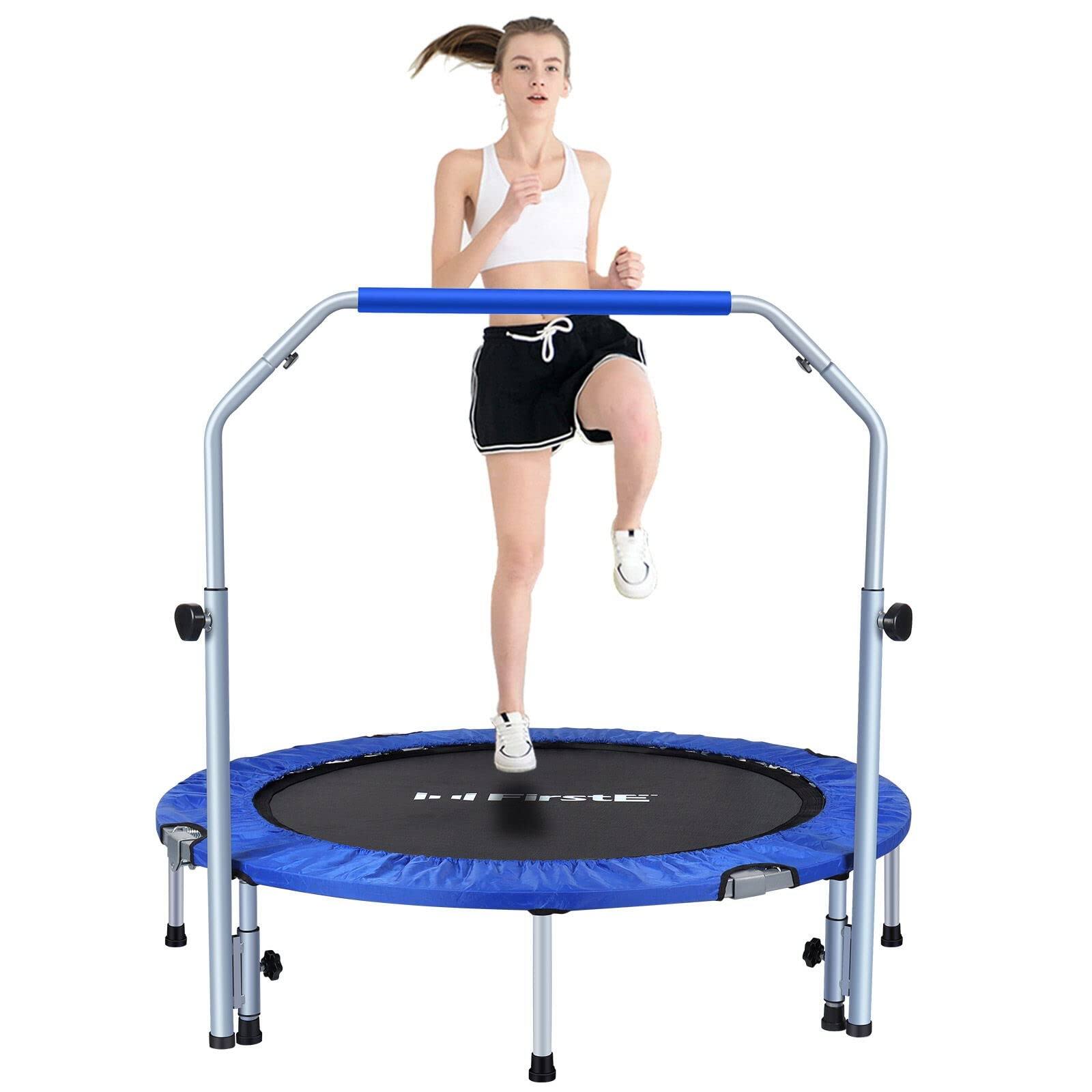 48" Foldable Fitness Trampolines with Adjustable Heights Foam Handrail